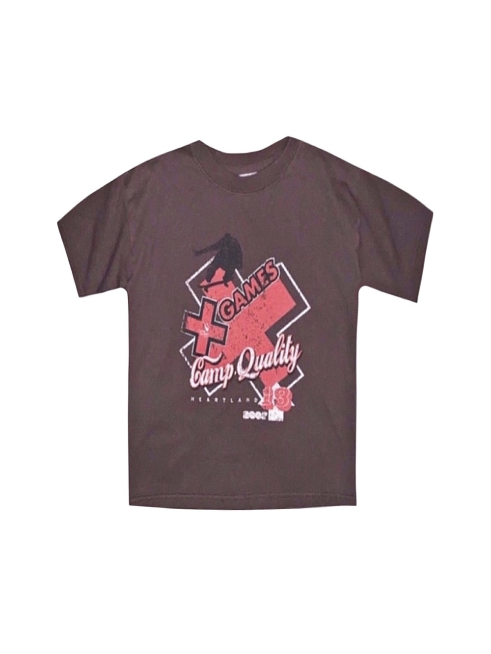 GILDAN Boy's Camp Quality Heartland Brown Graphic Short Sleeve Top Medium 8